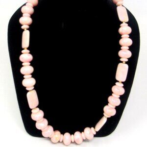 Peach Pink Beaded Necklace 18in Long Marbled Clasp New